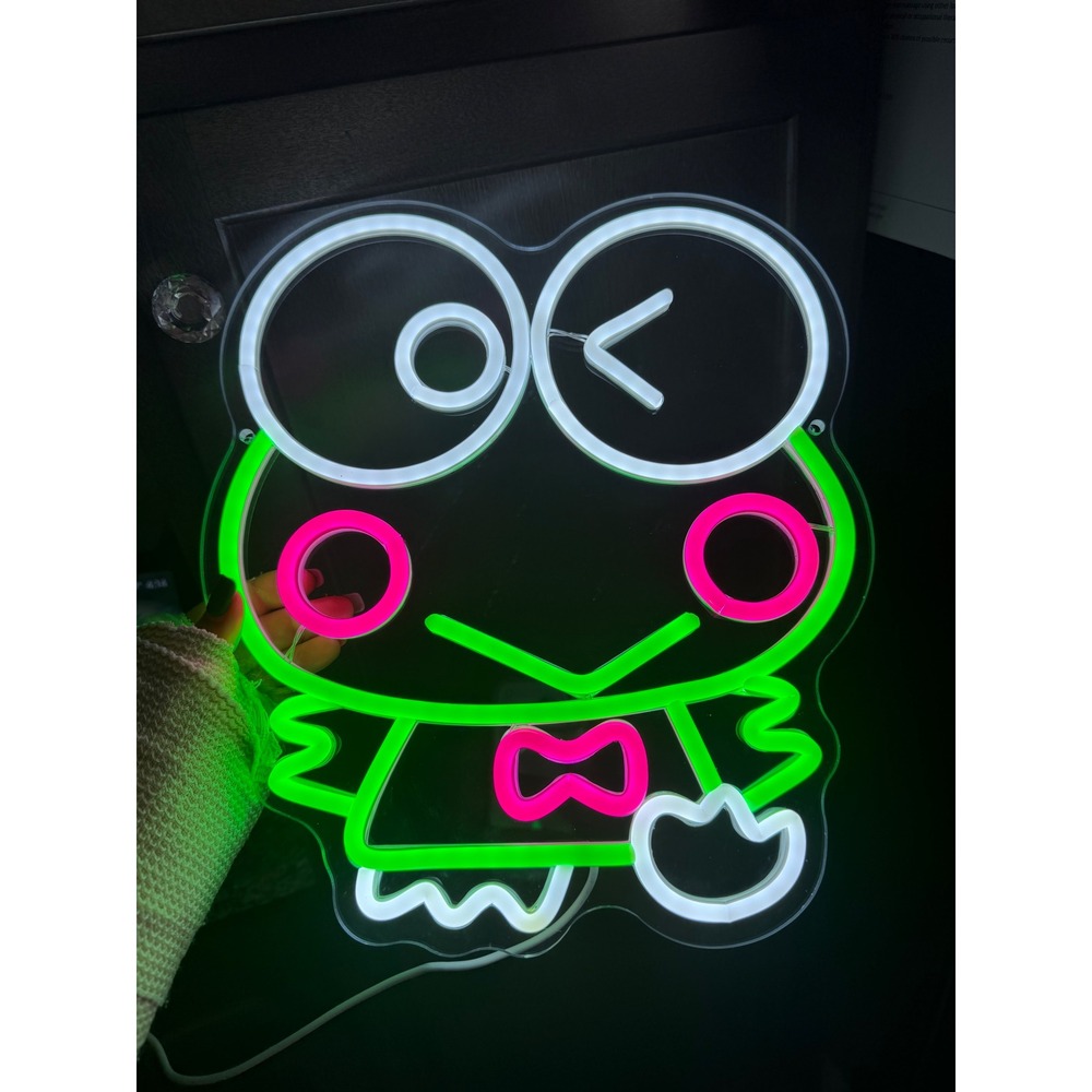 Handmade Keroppi LED Neon Sign Sanrio Frog Wall Decor Green Pink White Light